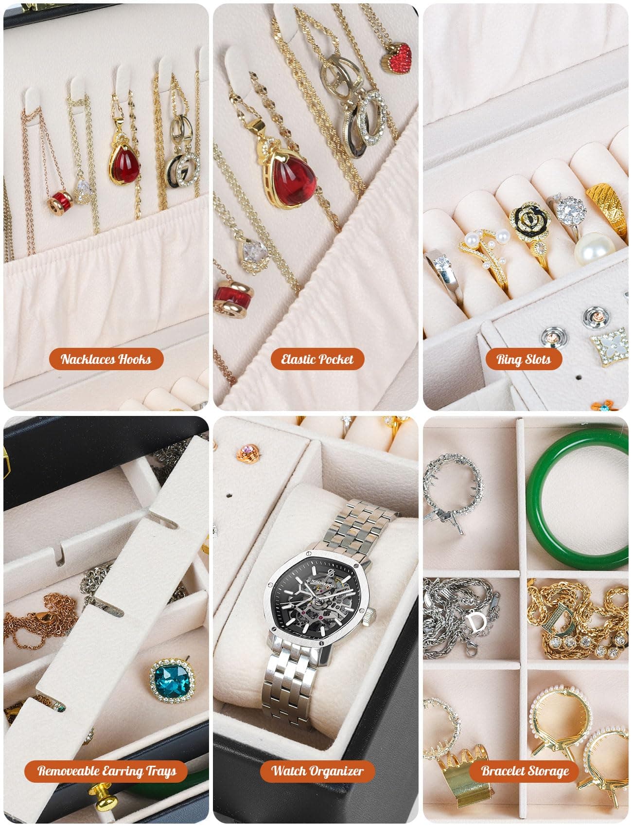 SYCARON Jewelry Box Organizer for Women Girls, 3 Layers Large Jewelry Storage Case with Lock for Necklace Bracelets Earrings Rings Organizer, Black thumbnail 4
