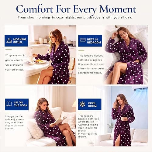 RONGTAI Womens Bathrobe Ladies Fleece Plush Warm Long Robes thumbnail 7