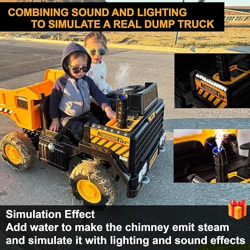 Kidsera 24V Ride On Dump Truck, 24inch-2 Seater Ride On Car for Kids w/Remote Control 4WD/2WD Up to 5 Mph, 24v Ride on Toys for Big Kids w/Electric Dump Bed Extra Shovel Traffic Cones (Yellow) thumbnail 6