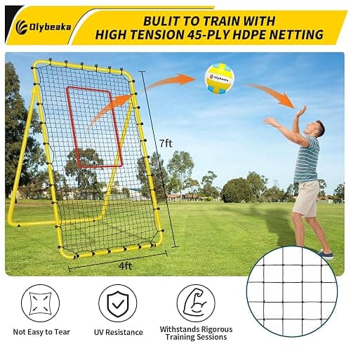 5 Adjustable Angles Volleyball Rebounder Net 7x4 ft with Stakes - Bounce Back Training Equipment for Practicing Volleying, Bumping, Spiking, Easy Set Up & Steady for Multi Sports thumbnail 4
