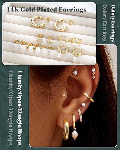 Hypoallergenic Gold Stud Hoop Earrings for Women Lightweight Small 14K Gold Plated Chunky Huggie Hoops Surgical Stainless Steel Stud Earring Dainty Cartilage Earrings Stacks for Women Jewelry Gifts thumbnail 4