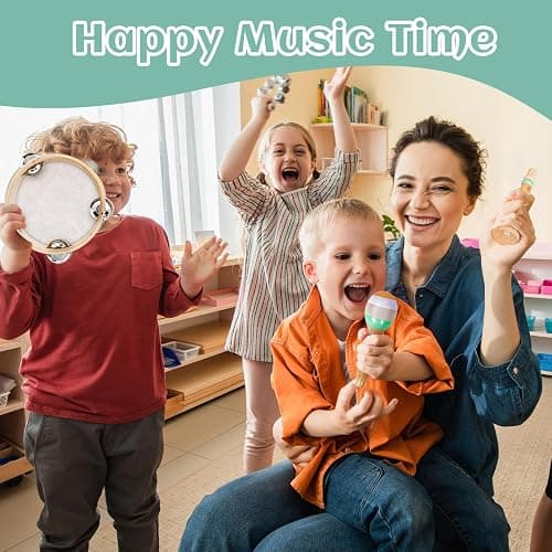 Raimy Musical Instruments Set - Neutral Colors Wooden Montessori Toys Percussion Music Modern Boho Xylophone Birthday Gifts for 1 2 3 Year Old Kids Baby Toddlers Boys Girls 3+ with Storage Bag thumbnail 5