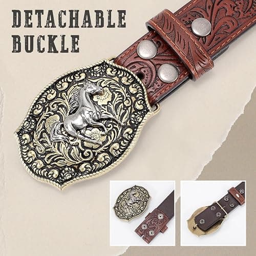 SANSTHS Cowboy Belts for Men Women Western Buckle Belt Cowboy Cowgirl Embossed Leather Belt for Jeans Christmas Gifts Belt thumbnail 6