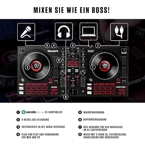Numark Mixtrack Platinum FX - DJ Controller Pult mit 4-Deck Kontrolle, integriertem Audio Interface, Jogwheel-Displays und Effektpaddeln thumbnail 2