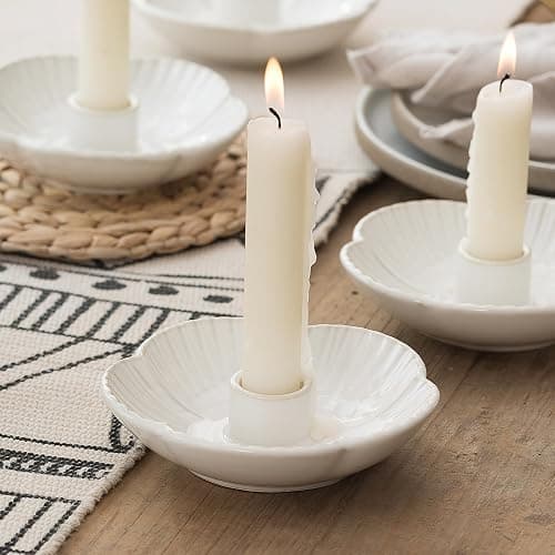 Ceramic Candlestick Holder， Candle Holder for Taper Candles,Incense, Santo Palo, Halloween Christmas Wedding Parties, Dining Room Home Decoration Display - White - Image 1