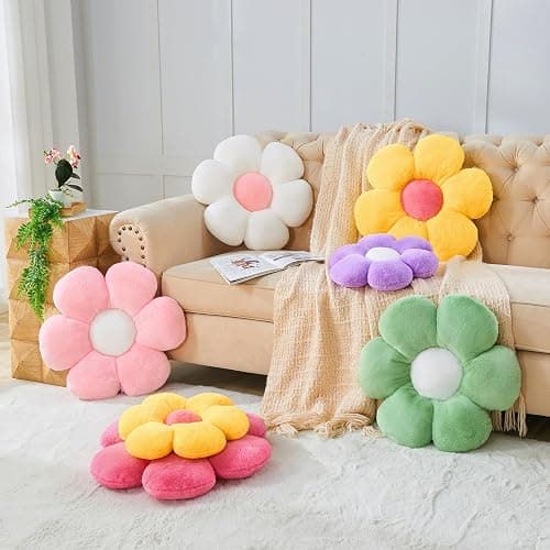 Mepherl Green Flower Pillow, Soft Daisy Shaped Throw Pillows with Faux Rabbit Fur for Home Decorative,Cute Flower Throw Pillow Cushion for Bed Sofa Couch (Small - 15.7 Inch) thumbnail 2