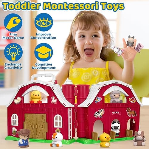 KMUYSL Toys for 1 2 3 Years Old Boys Girls, Big Red Barn Farm Animal Playset for Boys Girls, Learning Montessori Toys, Christmas Birthday Easter Gift for Baby Kids Toddlers Age 12-18 Months thumbnail 5