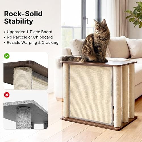 Veehoo Couch Protector from Cat Claws, Couch End Table with Cat Scratch Panel and Scratching Posts, Pet Corner Sofa Side Table Scratcher, Black Walnut, Right thumbnail 3