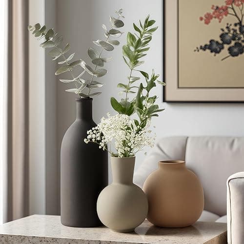 Ceramic Vase Set of 3, Modern Minimalist Farmhouse Style Home Decor Vases, Ideal for Pampas Grass & Dried Flowers, Perfect for Kitchen, Bedroom, Living Room & Dining Table Centerpiece (Multicolor) thumbnail 9