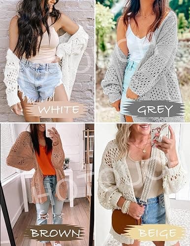 HOTOUCH Lightweight Crochet Cardigan for Women Long Sleeve Open Front Knit Oversized Cardigans Sweaters thumbnail 4