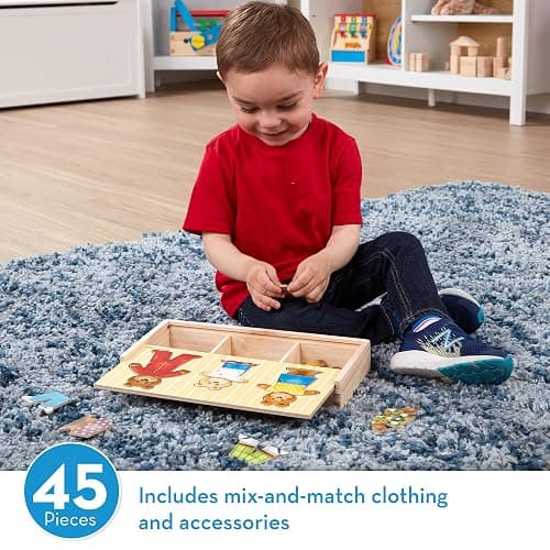 Melissa & Doug Wooden Bear Family Dress-Up Puzzle, 45 Pieces Mix and Match Outfits, Sorting & Matching Toy with Storage Case, Educational Puzzle for Toddlers Ages 3+ thumbnail 3