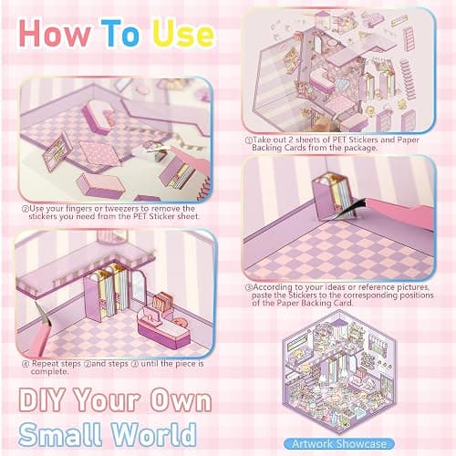 24 Sets 3D Sticker Scene, Sticker Therapy DIY, Kawaii 3D Stickers for Adults Girls Kids, Build Your Own Scene Stickers Collection Cozy Room Cute Miniature House Shop, Relief Stress Pass The Time thumbnail 6