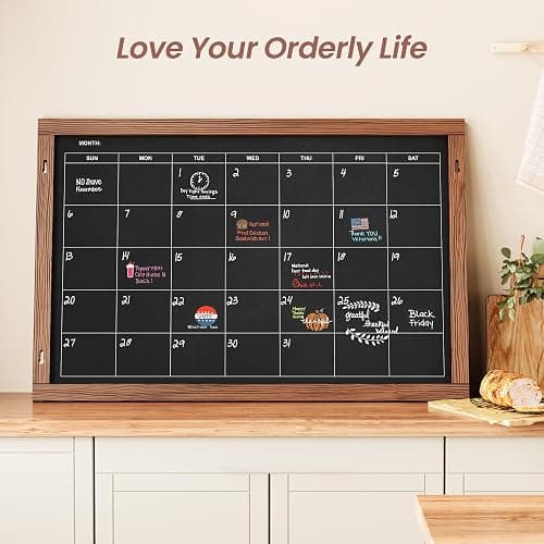 2-in-1 Double-Sided Magnetic Chalkboard 24"x16", Chalk Calendar Board & Large Blackboard for Kitchen & Home Decor, Schedule, Menu, Back-to-School Gift - Hanging Chalk Board with 2 Liquid Pens, Brown thumbnail 2