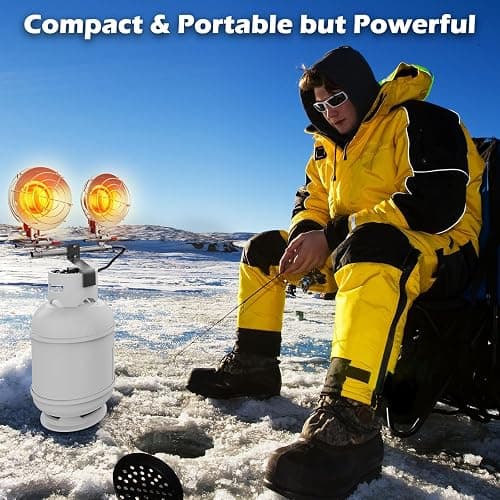 Buyplus Propane Heater 30,000BTU, Portable Outdoor Propane Heater with 3 Adjustable Modes & Safety Shut-off Valve, 30° Rotating Double Tank Top Tent Heaters for Camping, Fishing, Outdoor Use, Red thumbnail 2