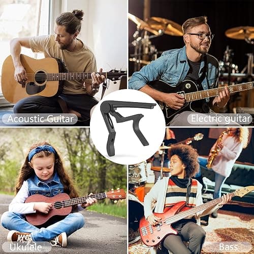 Quick Change Capo for 6-String Acoustic & Electric Guitars, Classical Guitar & Ukulele - Black thumbnail 3