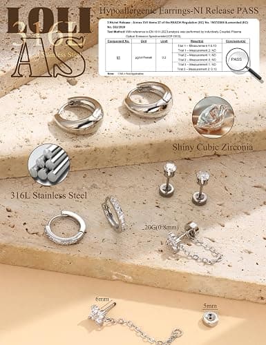 15Pairs Flat Back Earrings for Women Hypoallergenic Surgical Steel Earrings for Sensitive Ears-20G Cartilage Earring Stacks 14K Gold Plated Hoops Flatback Stud Earring Sets for Multiple Piercing thumbnail 3