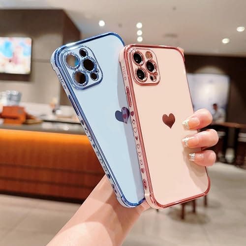 Rxuiael Luxury Women Case for iPhone 12 Pro Max 6.7in | Soft Phone Case | Upgraded Shockproof Corners | Love Heart Protective Phone Cover for iPhone 12 Pro Max (Blue) thumbnail 8