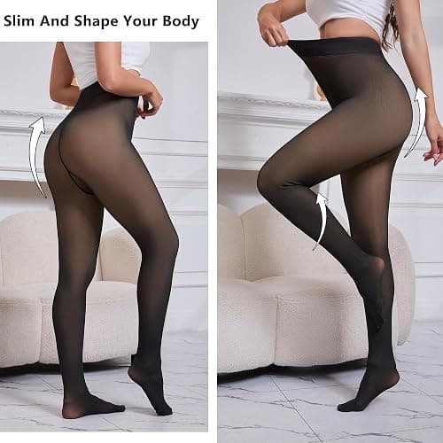 Apriddeo 2025 One-Seam More Warmth Women Fleece Lined Tights Fake Translucent High Waist Thermal Pantyhose Sheer Legging thumbnail 5