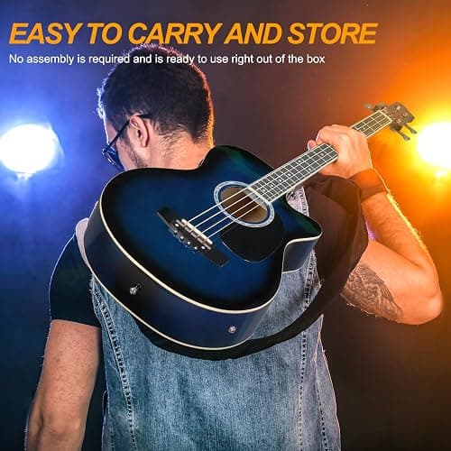 Ktaxon 4 String Acoustic Bass Guitar, Full Size Bass Guitar Kit with Portable Guitar Bag, Premium Cable, Wrench, Strap, Plectrum (Blue) thumbnail 7