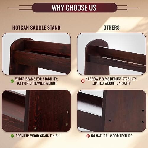 HOTCAN Pine Wood Saddle Rack – Ideal Saddle Stand for Western Horse Gear and Horse Tack Organizers, Suitable for Displaying Trophy Tack at Home - Walnut thumbnail 8