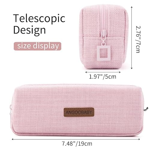 ANGOOBABY Small Pencil Case Student Pencil Pouch Coin Pouch Cosmetic Bag Office Stationery Organizer for Teen School-Pink thumbnail 3