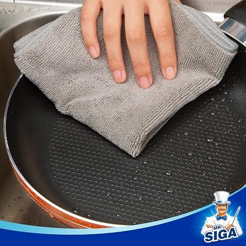MR.SIGA Microfiber Cleaning Cloths, Streak Free Microfiber Towels, 12 Pack | All-purpose microfiber cloths, ultra absorbent, reusable household cleaning towels, Gray, 32 x 32 cm(12.6 x 12.6 inch) thumbnail 5