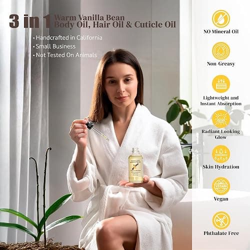 Soothing House Warm Vanilla Bean Body Oil - Moisturizing Body Oil for Soft, Glowing Skin with Almond & Jojoba Oil (4 fl oz) thumbnail 5