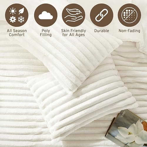 Intelligent Design Queen Comforter Set, Plush Bedding, Microfiber Reverse, 3 Piece, Lightweight, Super Soft Ribbed Velvet Comforter 2 Shams, All Season Fluffy Bed Set, Avril, Full/Queen Ivory thumbnail 5