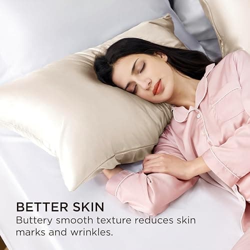 Bedsure Satin Pillowcase with Zipper, Similar to Silk Pillow Cases 2 Pack, Silky & Soft Satin Pillow Case Standard Size for Hair and Skin, Christmas Room Decor Gifts for Women Men, Beige, 20x26 Inches thumbnail 6