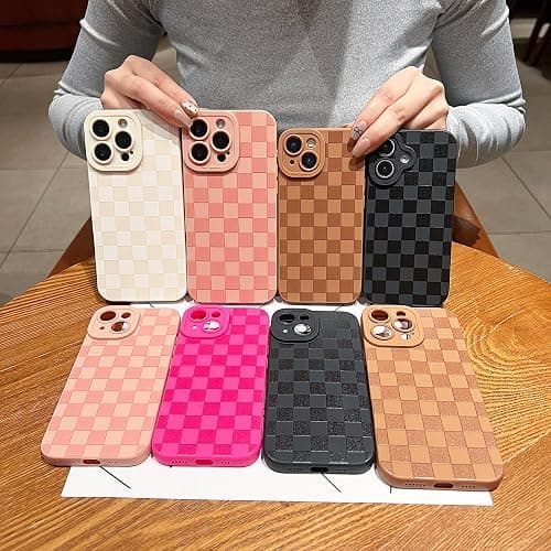 YUMUPIFE Compatible with iPhone 15 Pro Case Cute Checkered Pattern Design for Girls Women, Soft Silicone Shockproof Protective Designed for iPhone 15 Pro Case-Hot Pink thumbnail 8