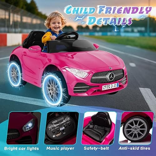 NEWDOOD Licensed Mercedes-Benz CLS 350 12V Kids Ride On Car with 2.4G Remote Control, Battery Powered Electric Car Ride On Vehicle w/Bluetooth, Music, Safety, Lights,Ride on Toys for Toddlers (Pink) thumbnail 7