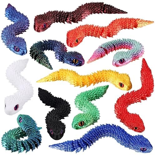 Honoson 12 Pcs 3D Printed Fidget Toy 3D Printed Snakes Small Animal Toy Flexible Cute Articulating Pet Stress Relief Fidget Toys for Play and Display(13cm) - Image 1