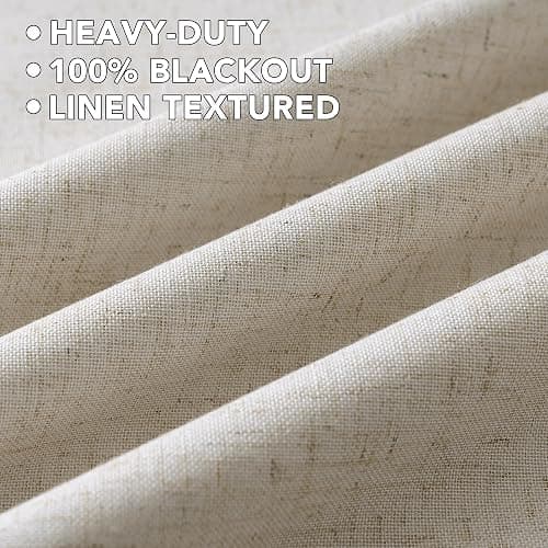 H.VERSAILTEX Linen Curtains 100% Blackout Curtains for Bedroom 84 inch Long Full Light Blocking Nature Linen Blended Window Curtains for Living Room Nickel Grommet (2 Panels, Heathered Linen) thumbnail 5
