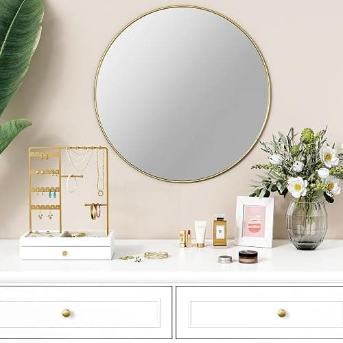 Goozii Gold Jewelry Stand Organizer Necklace Holder, Birthday Gifts for Women Girls, Small Jewelry Stand for Earrings Rings Bracelets, Velvet Jewelry Hanger Tree, Mothers Day Gifts - White and Gold thumbnail 4