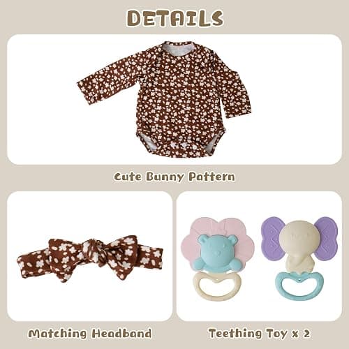 EKOKIZ Reborn Baby Dolls Clothes Girl Cute Baby Clothes for Dolls Fashion Doll Clothes 17-22 Inches Outfit Accessories Set fit Newborn Baby Dolls Girl, Brown Print thumbnail 2