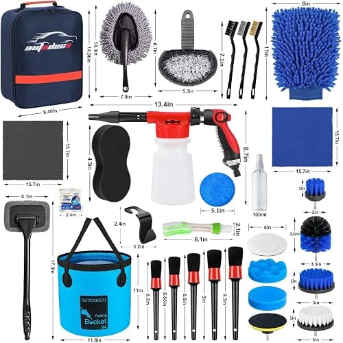 AUTODECO 38Pcs Car Wash Detailing Kit Cleaning Kits with Foam Gun Sprayer Collapsible Bucket Drill Brush Large Wash Mitt Towels Complete Interior Exterior Car Washing Supply Set Blue thumbnail 8