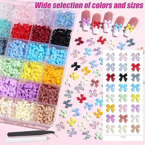 820 Pieces Bow Nail Charms 24 Color Nail Charms 3D Bows for Nails Includes 5 Colors Transparent Bow Charms for Nails with Pickup Tool Cute Colorful Nail Bows for Manicure DIY Decoration thumbnail 2