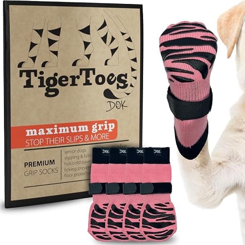 DOK TigerToes Premium Non-Slip Dog Socks for Hardwood Floors - Extra-Thick Grip that Works Even When Twisted - Prevents Licking, Slipping, and Great for Dog Paw Protection (Sassy Pink, Large) - Image 1