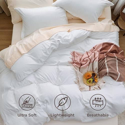 Bedsure White Duvet Cover Queen Size - 3 Pieces Prewashed Cotton-Like Polyester Extra Soft Bedding Set, Includes 1 Duvet Cover 90x90 Inches with Zipper Closure & 2 Pillow Shams, Comforter Not Included thumbnail 4