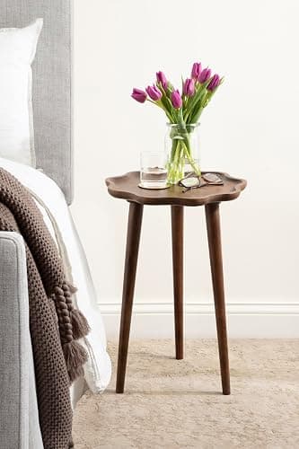 Kate and Laurel Alezar Modern Wooden Round Side Table, 15 x 15 x 22, Walnut Brown, Mid-Century Solid Wood End Table with Wavy Edge for Bedroom Nightstand or Living Room Accent Table thumbnail 2