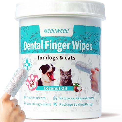 MEDUWEDU Dental Care Finger Wipes 60 Counts,Teeth Cleaning Finger Wipes for Dogs & Cats,Reduces Plaque & Supports Oral Freshness, Coconut Scent - Image 1