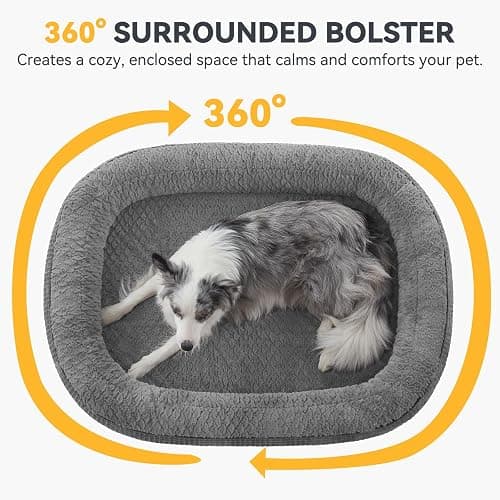 JOEJOY Orthopedic Dog Beds Large Sized Dog, XL Egg-Crate Memory Foam Pet Couch Bed with Bolster Sides, Waterproof Lining, Removable Washable Cover & Non-Slip Bottom, Grey thumbnail 3