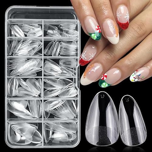 Nail Decoration Set, 240pc Almond Gel x Nail Tips Short Fake Nails Clear Acrylic Nails with with 10 Roll Nails Strip Tape for Nails Extension Fingernail Decoration - Image 1