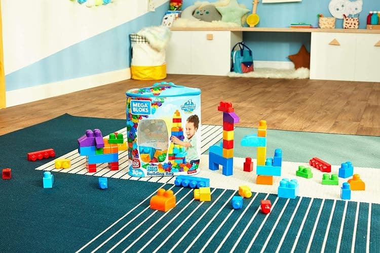 MEGA BLOKS First Builders Toddler Blocks Toys Set, Big Building Bag with 80 Pieces and Storage, Blue, Ages 1+ Years thumbnail 2