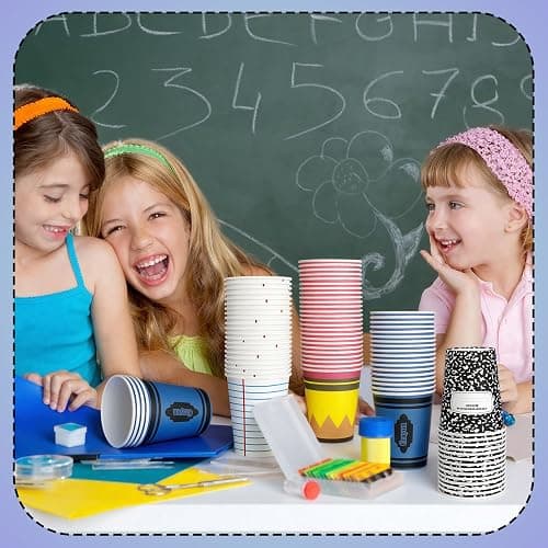 Qinyoung 100 Pcs Back to School Paper Cups 9 oz Pencil Notebook Crayon Composition Book Paper Cups First Day of School Disposable Drinkware for Preschool Kindergarten Graduation Party Supplies thumbnail 6