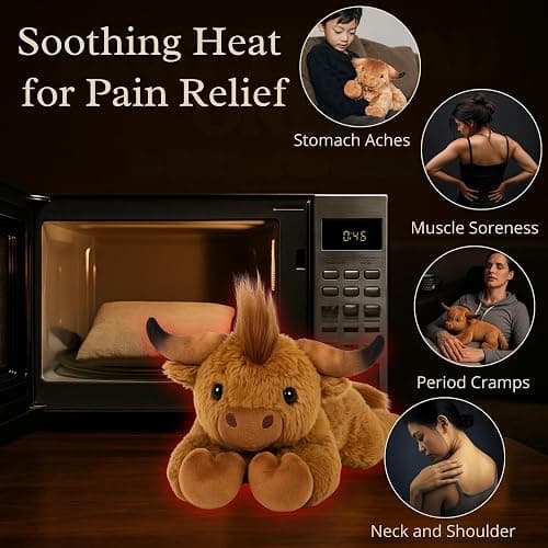 Lulumaia Stuffed Animal Heating Pad for Cramps - Microwavable Stuffed Animal Heating Pad for Neck and Shoulders - Microwave for Tension, Stress Relief Gift in Canvas Bag (Highland Cow) thumbnail 2