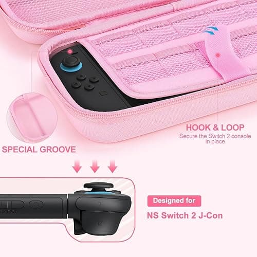 innoAura Switch 2 Carrying Case for NS Switch 2 (2025), with 9 Game Card Slots, Protective Travel Storage Case, Cute Pendant and Sticker, Pink thumbnail 3