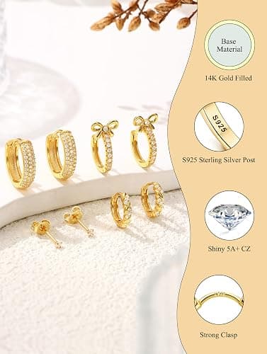 JeryWe Hypoallergenic Hoop Earrings for Women S925 Sterling Silver Post Chunky Cartilage Earring Stacks Non Tarnish 14K Gold Filled Small Hoops Stud Set Jewelry thumbnail 4