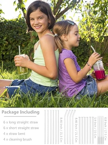 Glass Straws Drinking Reusable 20 Pack,Size 8.5''x10MM, 8.5’’x8MM and 6''x10MM,Glass Straws Shatter Resistant Including 12 Straight and 4 Bent with 4 Brushes, Reusable Glass Straw for Cocktail,Juice thumbnail 3