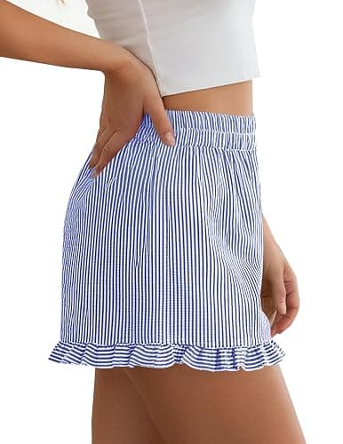 PRETTYGARDEN Womens Boxer Shorts Y2K Ruffle Pajama 2026 Summer Spring Lounge Sleep Striped Casual Beach Pj Bottoms Pockets thumbnail 6